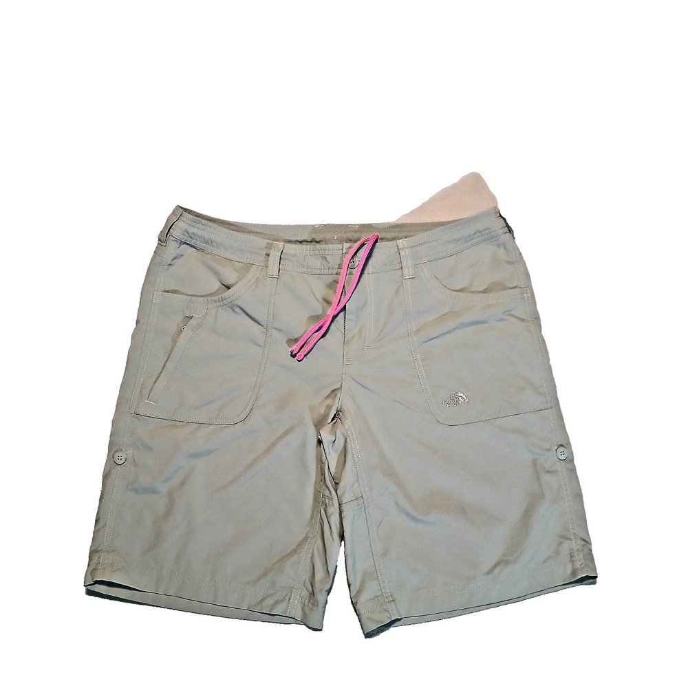 The North Face High Waist Women's Shorts in Light Khaki with Pink Drawstring